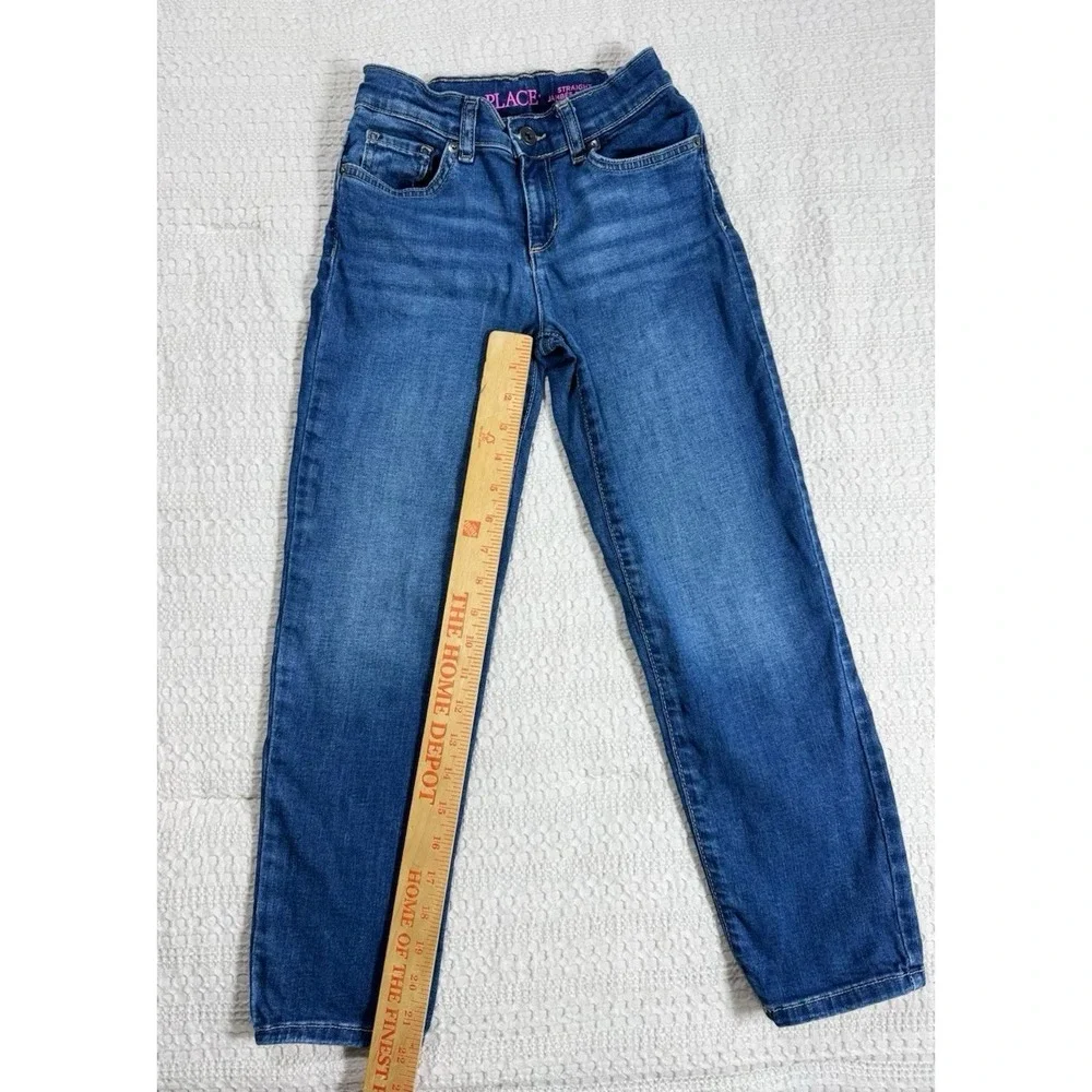 Children's Place Girls Straight‎ Jeans Size 8 Adjustable Waist Dark Wash Blue